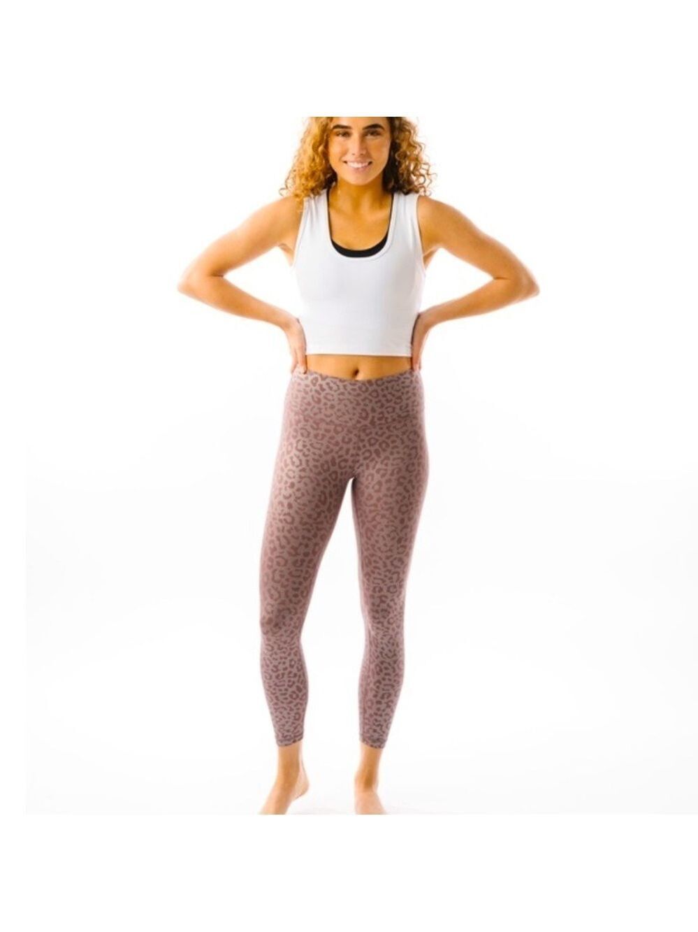 Zyia Active Lilac Mauve Leopard Supreme Hi-Rise 7/8 Leggings, size 6/8